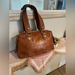 Vintage Michael Kors camel-colored, croc-embossed leather satchel